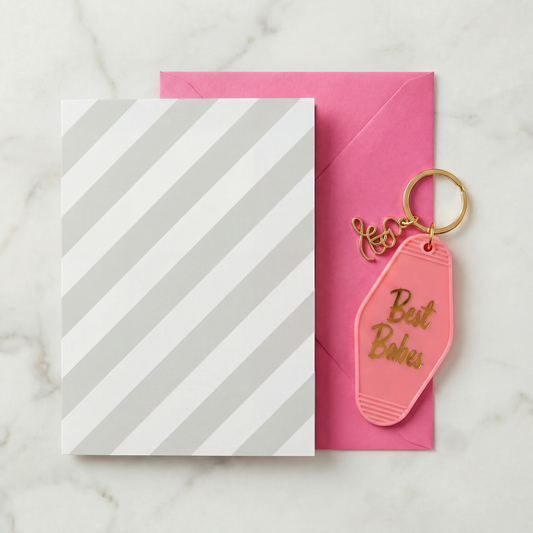 Best Babes Motel Style Keychain with Birthday Greeting Card | Gift for Her